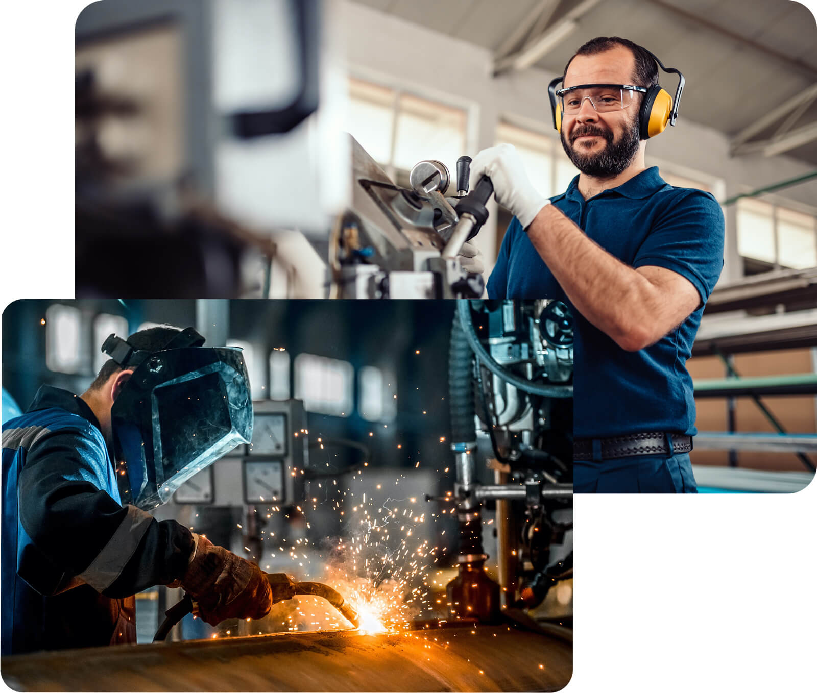 factory worker operating band saw cutting machine